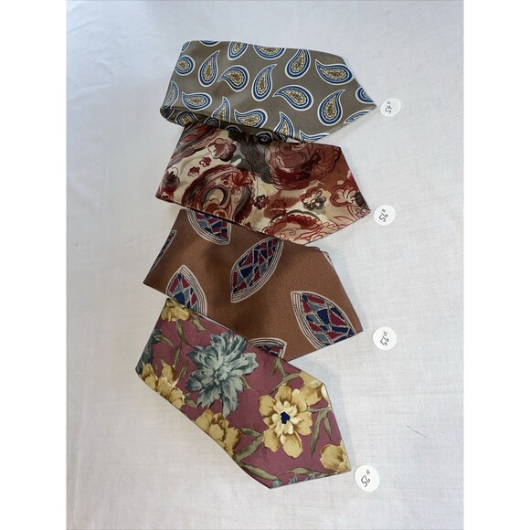 Christian Dior Dress Ties (4) Men’s Sz 54-56” Multicolor Floral & Paisley Silk